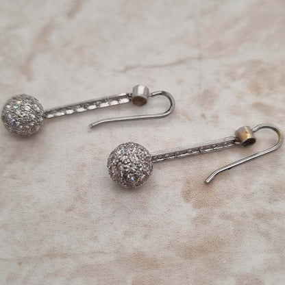 Vintage 1ct Diamond Ball Sphere Cluster Drop Earrings