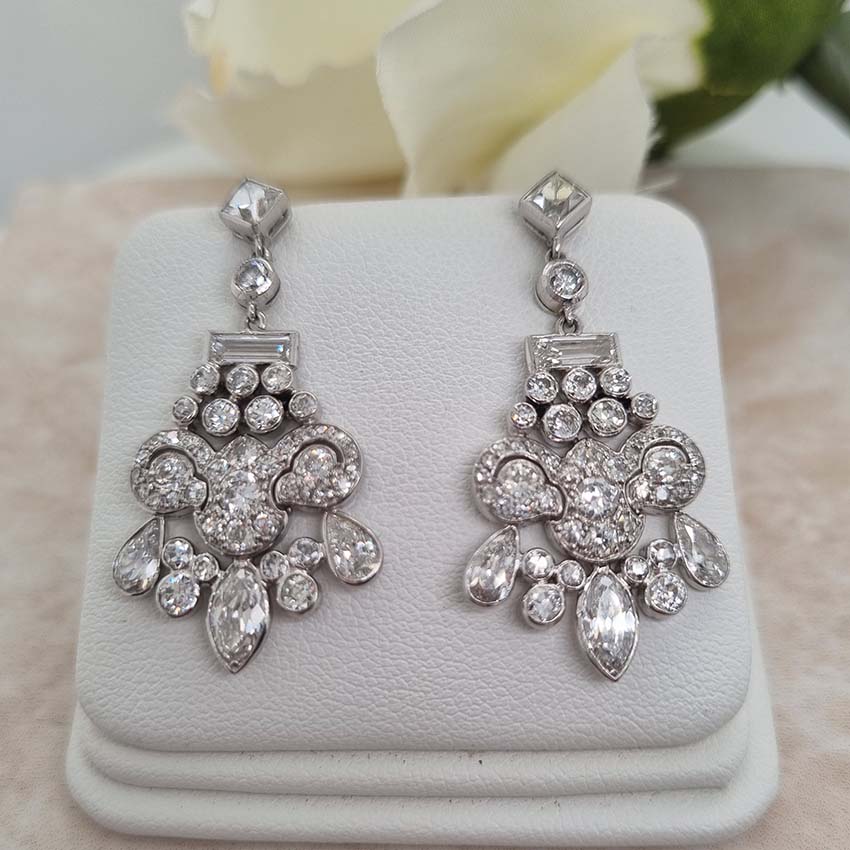 Belle Epoque Antique 2.30ct Diamond Chandelier Drop Earrings