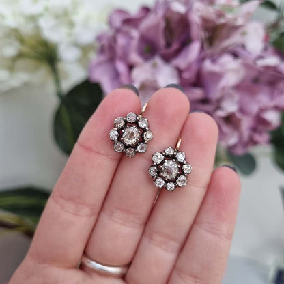 Victorian Antique 4.5ct Old Cut Diamond Cluster Drop Earrings