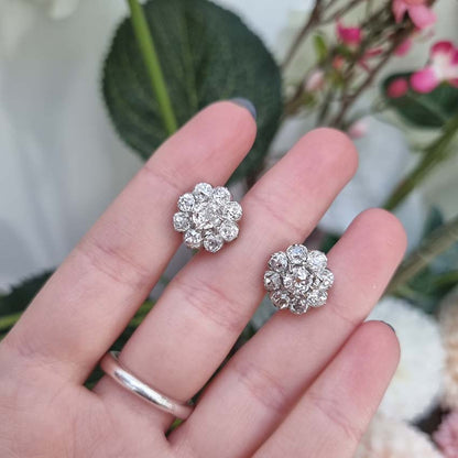 Antique French 5.20ct Old Cut Diamond Cluster Stud Earrings