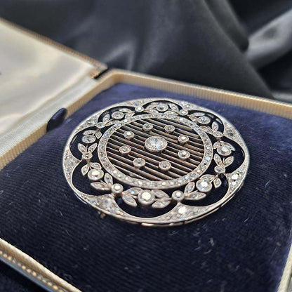 Antique Edwardian Circular Diamond Set Openwork Pendant Brooch, 1910