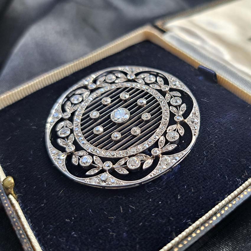 Antique Edwardian Circular Diamond Set Openwork Pendant Brooch, 1910