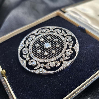 Antique Edwardian Circular Diamond Set Openwork Pendant Brooch, 1910