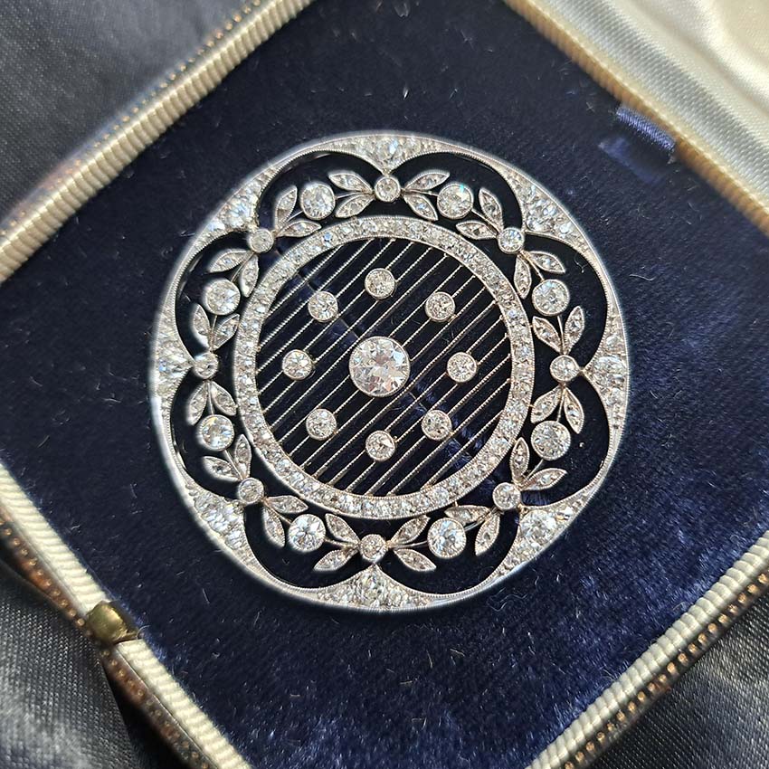 Antique Edwardian Circular Diamond Set Openwork Pendant Brooch, 1910