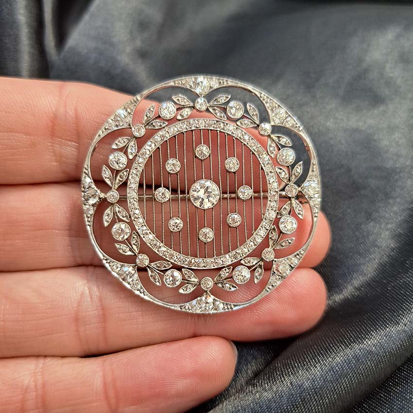 Antique Edwardian Circular Diamond Set Openwork Pendant Brooch, 1910