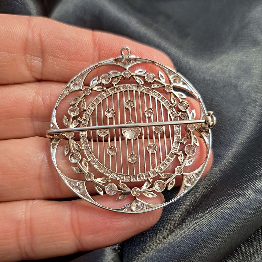 Antique Edwardian Circular Diamond Set Openwork Pendant Brooch, 1910
