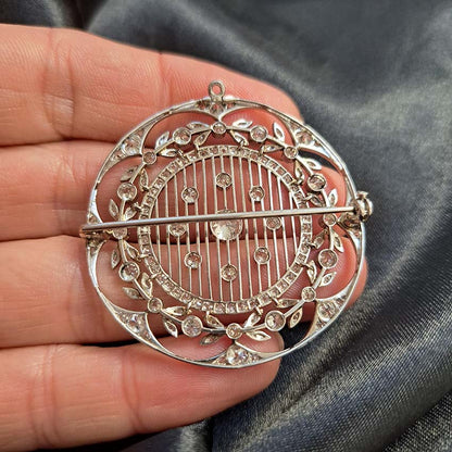 Antique Edwardian Circular Diamond Set Openwork Pendant Brooch, 1910