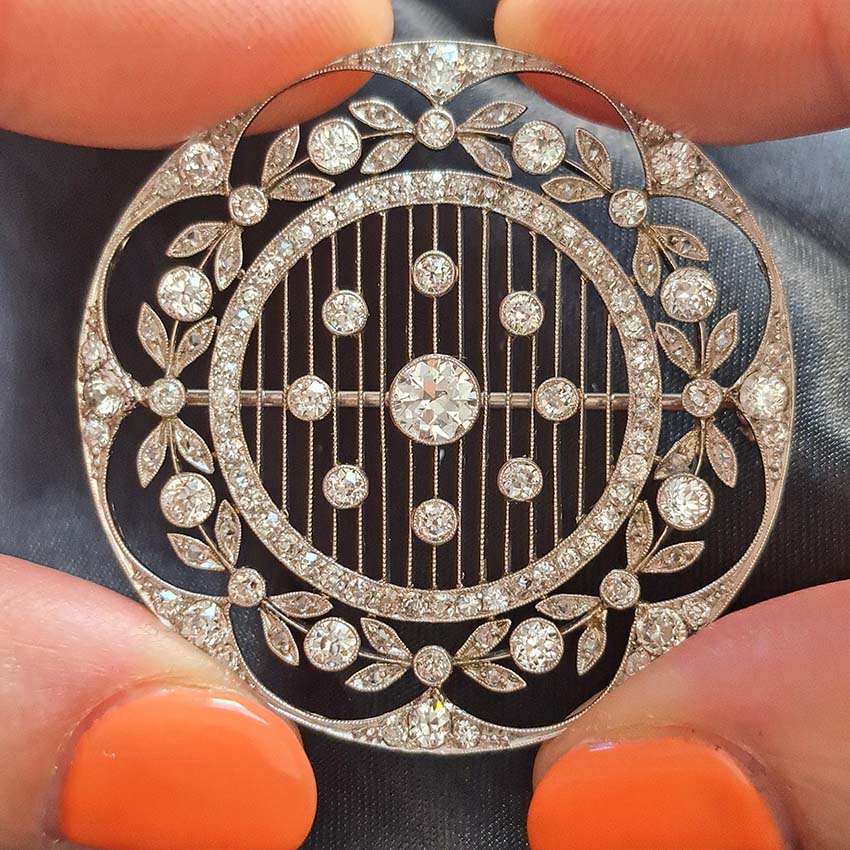 Antique Edwardian Circular Diamond Set Openwork Pendant Brooch, 1910