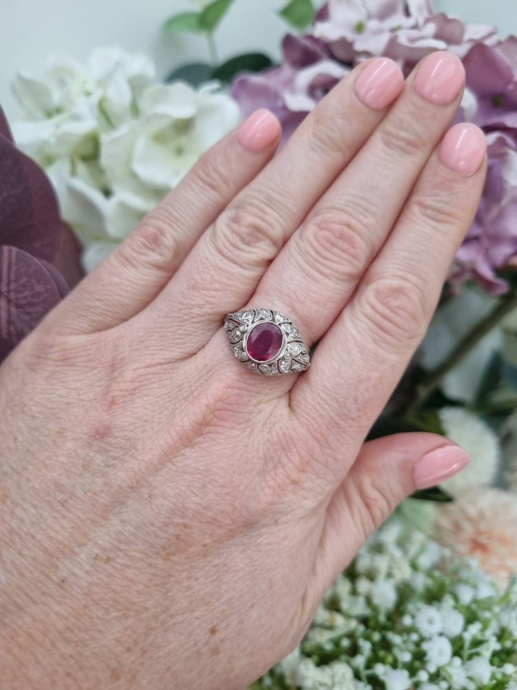 Art Deco Natural Burma Ruby and Diamond Ring