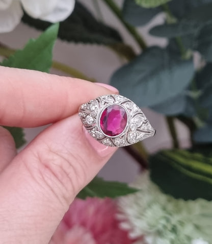 Art Deco Natural Burma Ruby and Diamond Ring