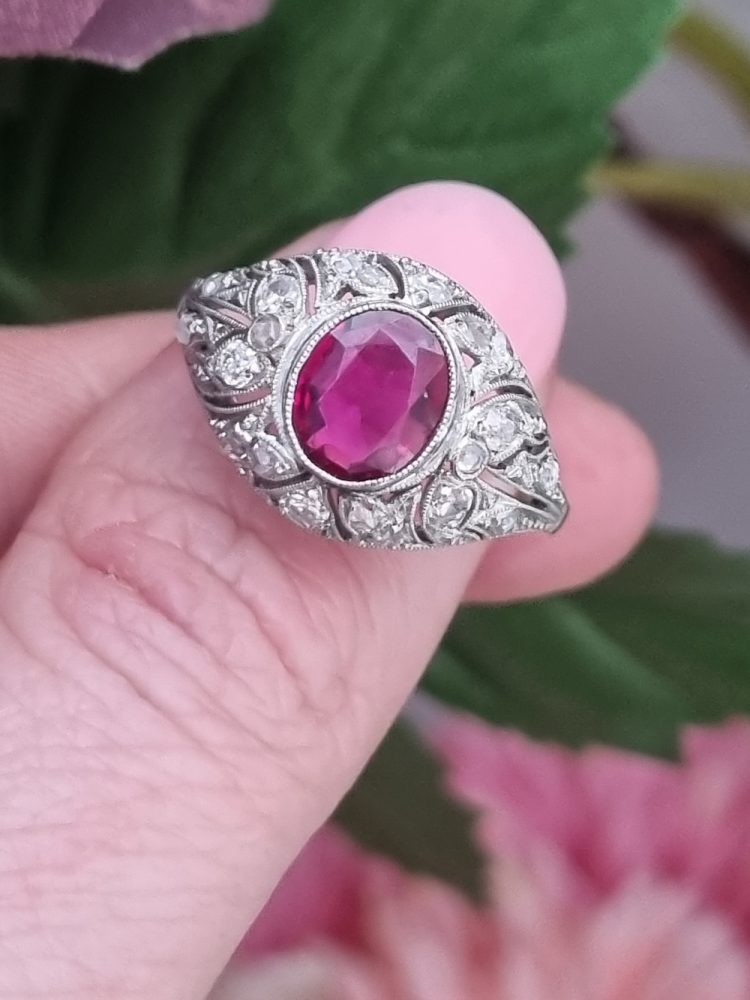 Art Deco Natural Burma Ruby and Diamond Ring