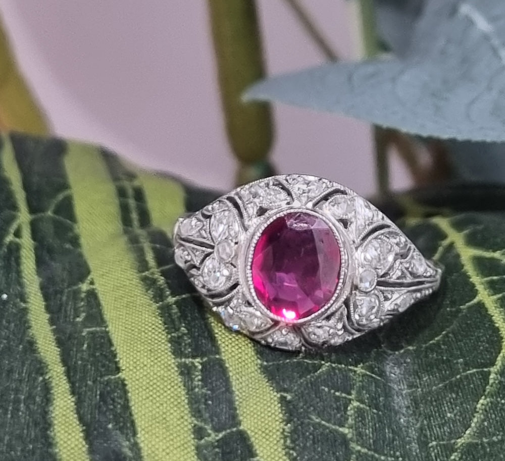 Art Deco Natural Burma Ruby and Diamond Ring