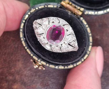Art Deco Natural Burma Ruby and Diamond Ring