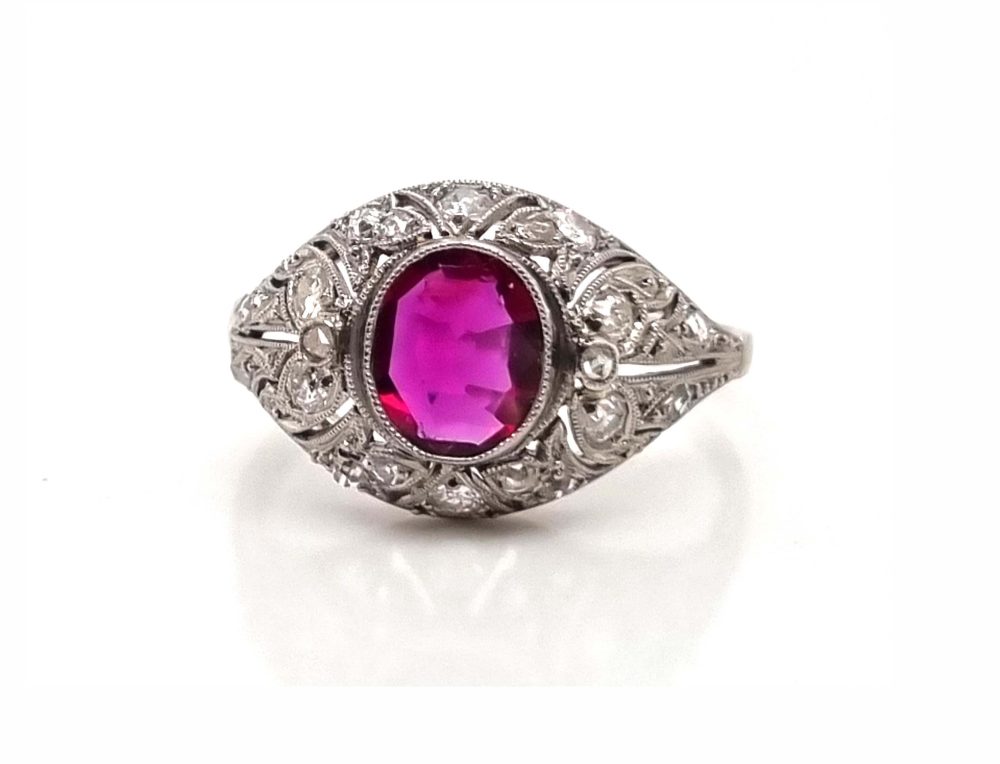 Art Deco Natural Burma Ruby and Diamond Ring