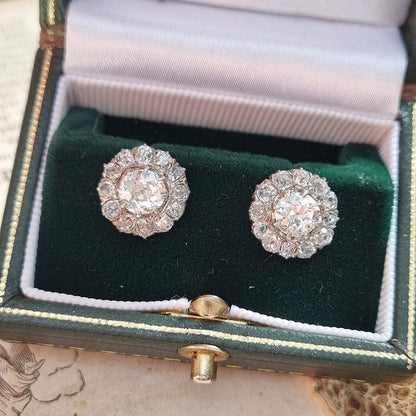 Victorian Antique 2.90ct Old Cut Diamond Cluster Stud Earrings