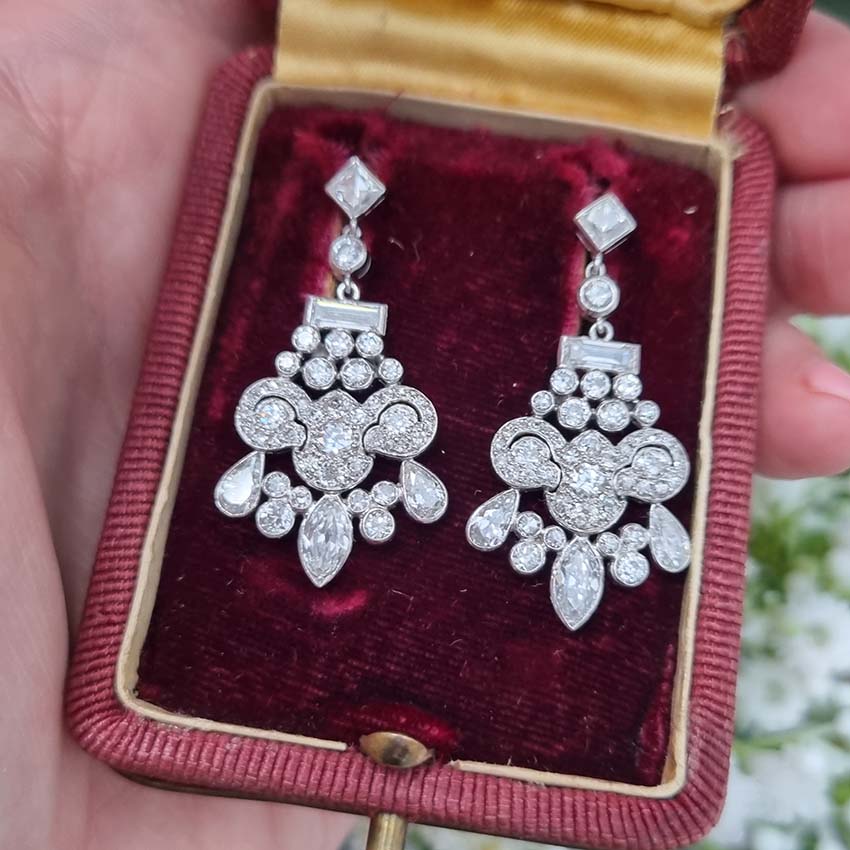 Belle Epoque Antique 2.30ct Diamond Chandelier Drop Earrings