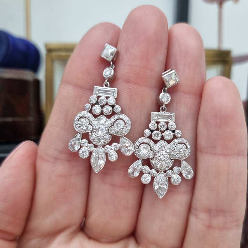 Belle Epoque Antique 2.30ct Diamond Chandelier Drop Earrings