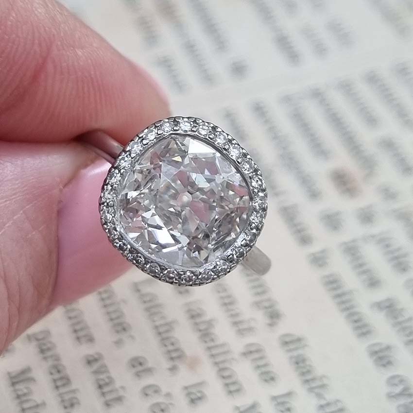 Vintage 3ct Old Mine Cushion Cut Diamond Cluster Engagement Ring