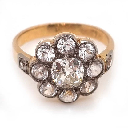 Old Cut Diamond and White Sapphire Floral Cluster Ring