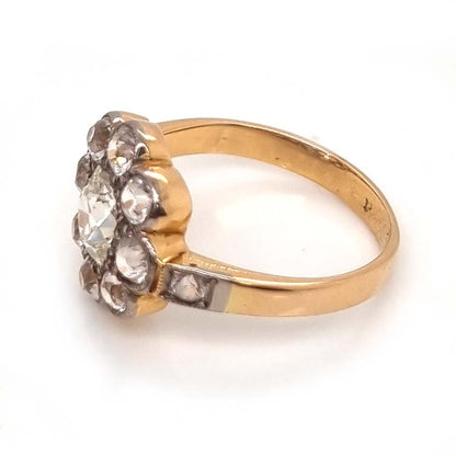 Old Cut Diamond and White Sapphire Floral Cluster Ring