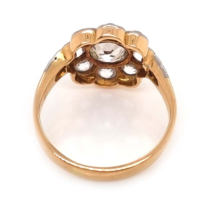 Old Cut Diamond and White Sapphire Floral Cluster Ring