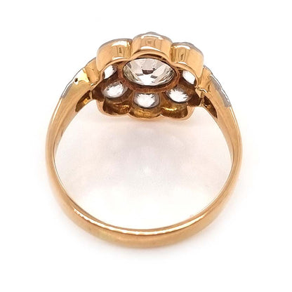 Old Cut Diamond and White Sapphire Floral Cluster Ring