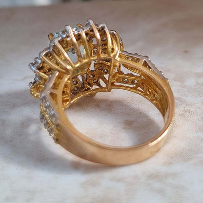 Aquamarine and Diamond Cluster Ring in 21ct Yellow Gold