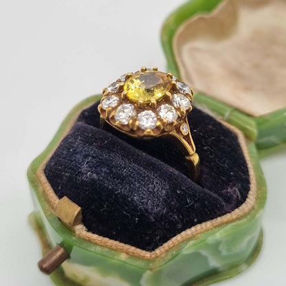 Antique Style 2.2ct Yellow Sapphire and Diamond Crown Cluster Ring