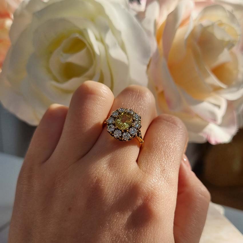 Antique Style 2.2ct Yellow Sapphire and Diamond Crown Cluster Ring