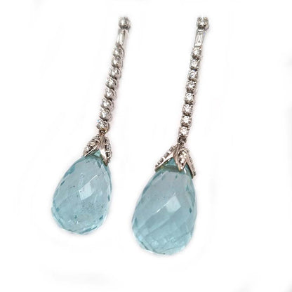 20cts Briolette Cut Aquamarine and Diamond Drop Earrings