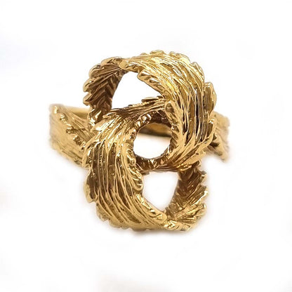 Vintage 1960s Textured Gold Feather Ribbon Knot Ring