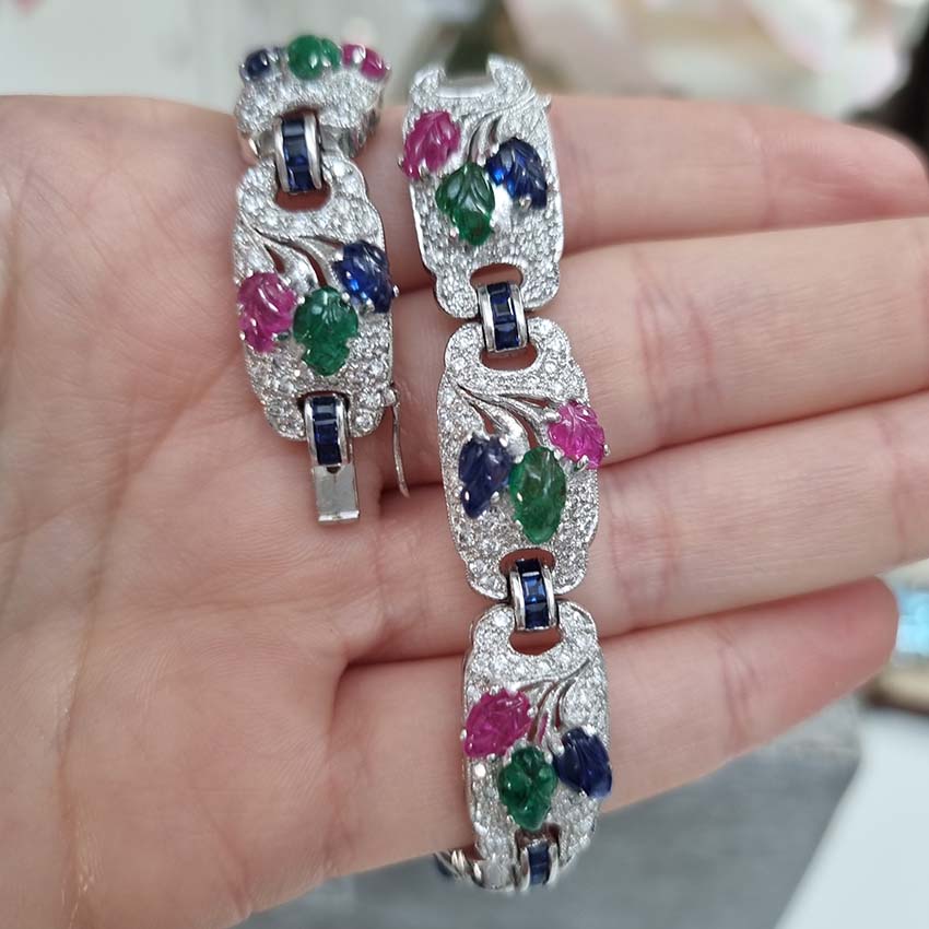 Sapphire Ruby Emerald and Diamond Tutti Frutti Bracelet