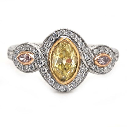 GIA Fancy Yellow and Pink Diamond Trilogy Cluster Ring