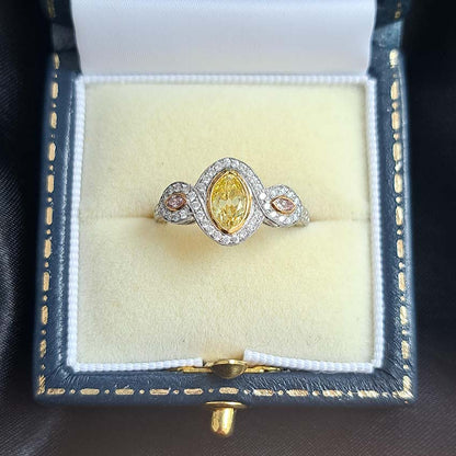 GIA Fancy Yellow and Pink Diamond Trilogy Cluster Ring
