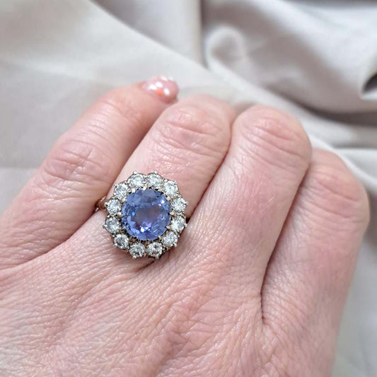 Antique Art Deco 4.5ct Cornflower Ceylon Sapphire Engagement Ring