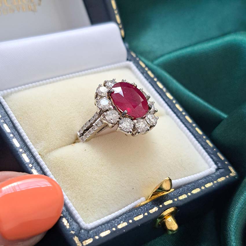 Contemporary 2.67ct Ruby and Diamond Floral Cluster Ring