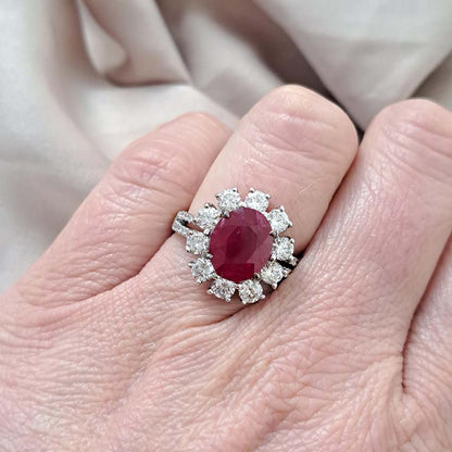 Contemporary 2.67ct Ruby and Diamond Floral Cluster Ring