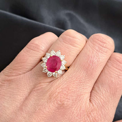 3.30ct Oval Ruby and Diamond Cluster Engagement Ring