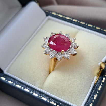 3.30ct Oval Ruby and Diamond Cluster Engagement Ring