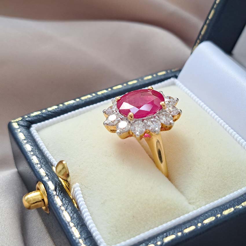 3.30ct Oval Ruby and Diamond Cluster Engagement Ring