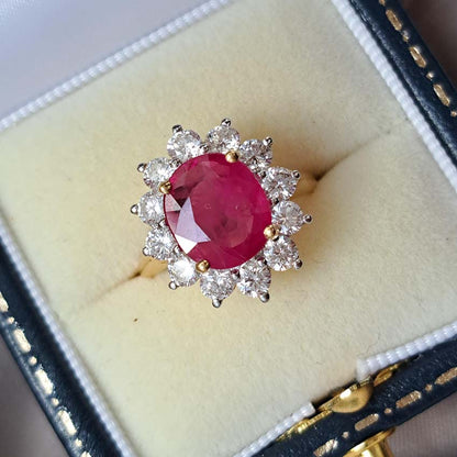 3.30ct Oval Ruby and Diamond Cluster Engagement Ring