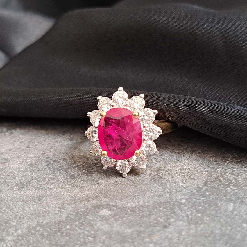 3.30ct Oval Ruby and Diamond Cluster Engagement Ring
