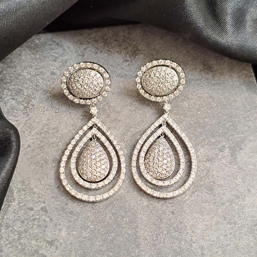 Diamond Pear Shaped Cluster Halo Drop Earrings, 6.00 carats