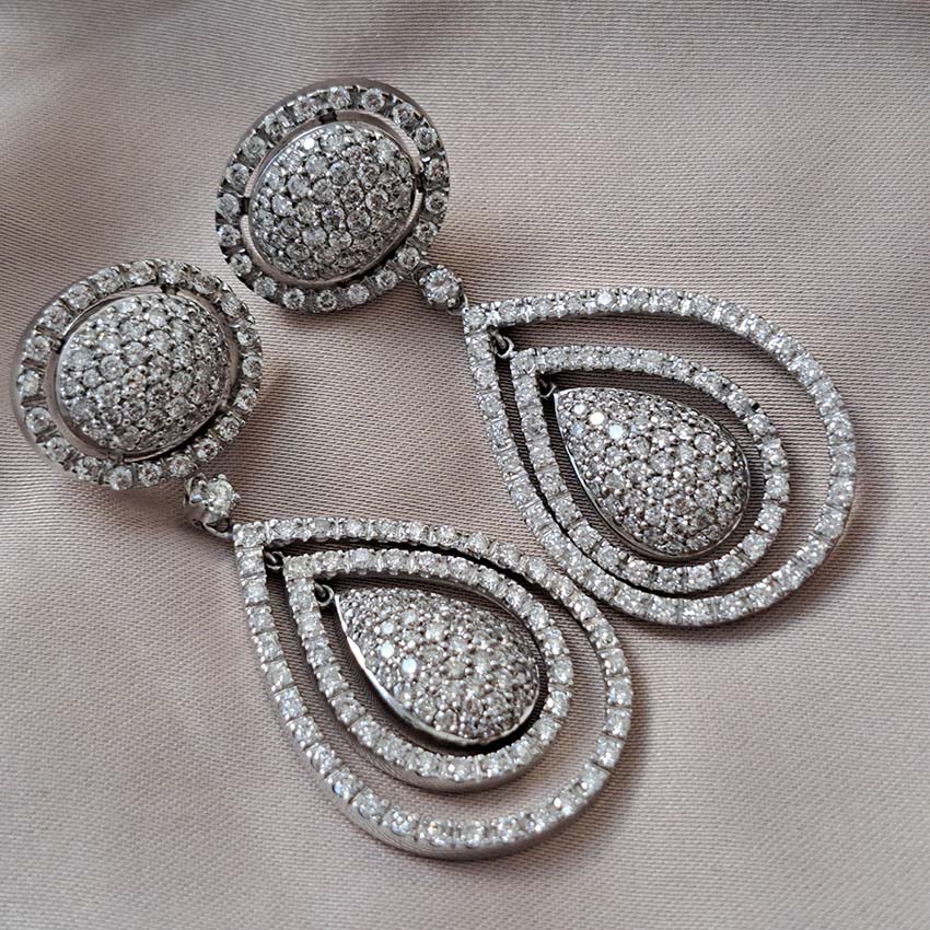 Diamond Pear Shaped Cluster Halo Drop Earrings, 6.00 carats