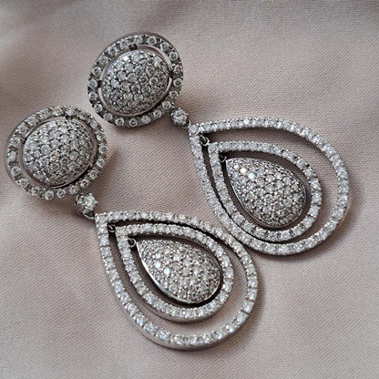 Diamond Pear Shaped Cluster Halo Drop Earrings, 6.00 carats