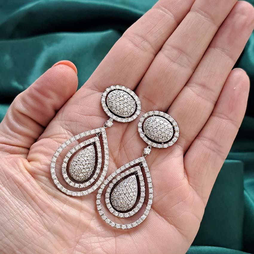 Diamond Pear Shaped Cluster Halo Drop Earrings, 6.00 carats