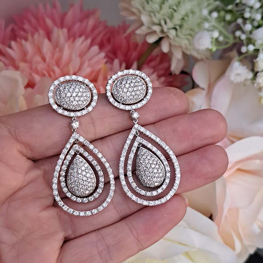 Diamond Pear Shaped Cluster Halo Drop Earrings, 6 carats
