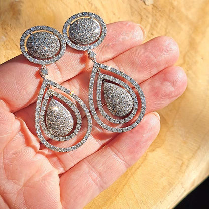 Diamond Pear Shaped Cluster Halo Drop Earrings, 6 carats