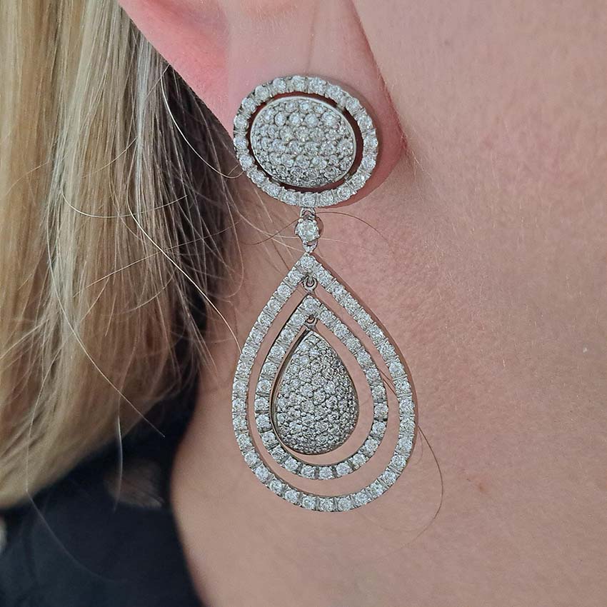 Diamond Pear Shaped Cluster Halo Drop Earrings, 6 carats