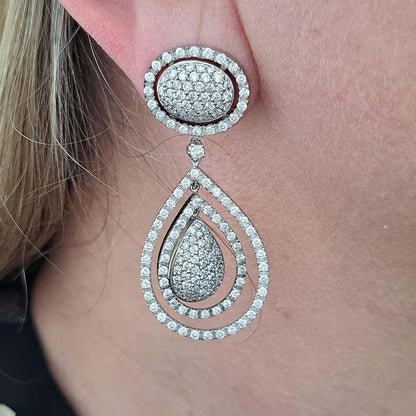 6ct Diamond Pear Shaped Cluster Halo Drop Earrings